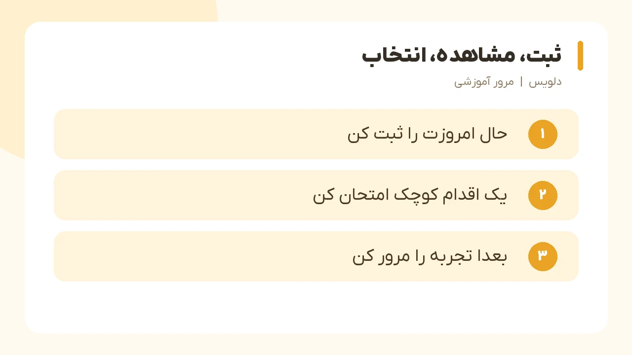 ثبت، مشاهده، انتخاب؛ حال امروزت را ثبت کن، یک اقدام کوچک امتحان کن، بعداً تجربه را مرور کن
